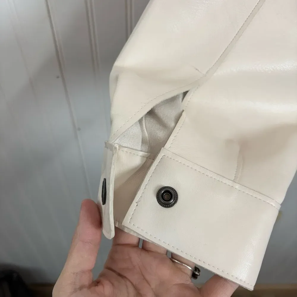 We The Free Alexis vegan faux leather Off-White Double-Breasted cropped jacket